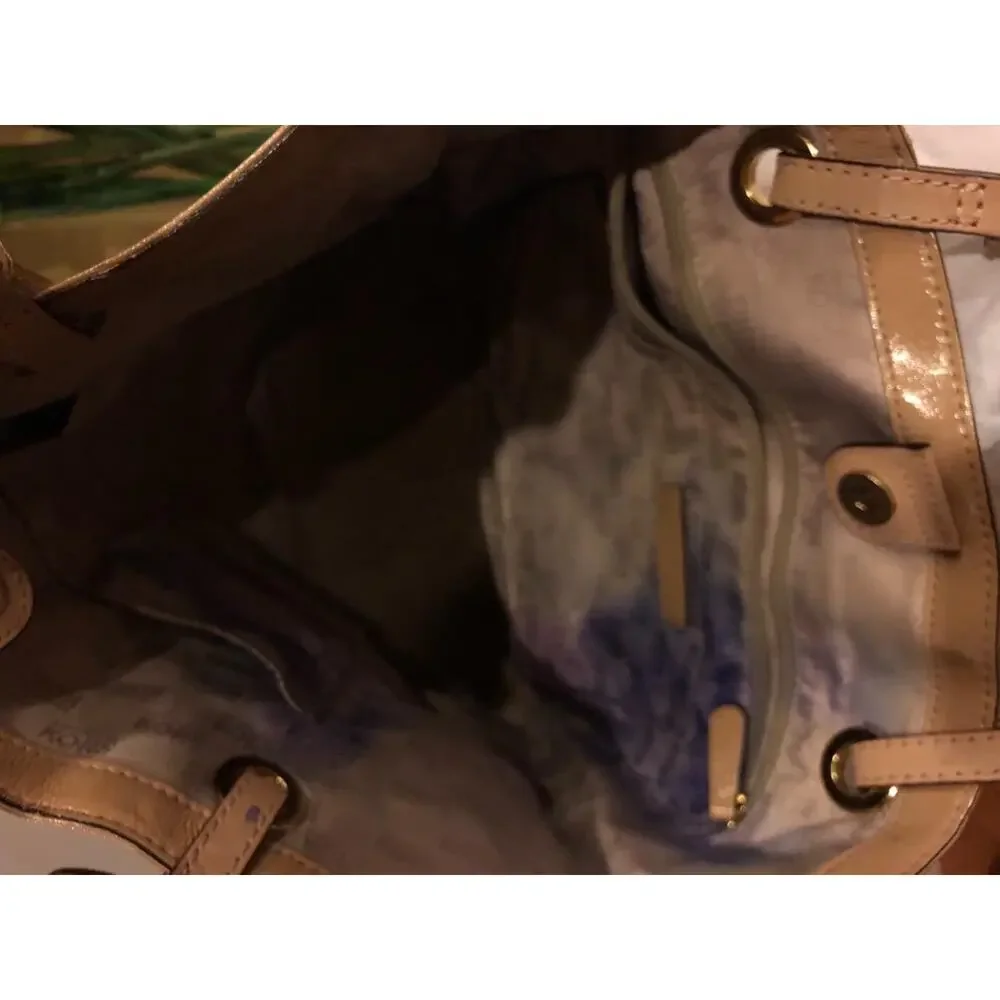 Michael Kors BEIGE PATENT LEATHER TOTE BAG PURSE (300
